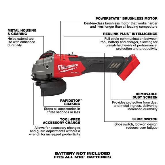 Milwaukee M18 FUEL 4-1/2" / 5" Variable Speed Braking Grinder w/ Slide Switch, Lock-On (Tool Only) 2889-20 Milwaukee M18 FUEL 4-1/2" / 5" Variable Speed Braking Grinder W/ Slide Switch, Lock-On (Tool Only) 2889-20 -Home Tools Sales 2024 2889 20 4